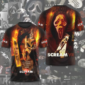 Scream 7 Burning Ghostface Mask Horror Vintage 90s Slasher Movie Hoodie
