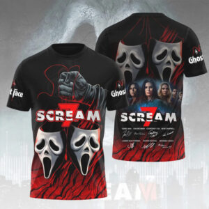 Scream 7 Double Ghostface Mask Graphic Blood Red Slasher Film Fan Gear Hoodie