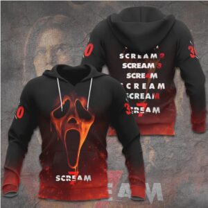 Scream 7 Ghostface Fire Mask Horror Franchise Legacy Timeline Graphic Hoodie Scream 7 Ghostface Fire Mask Horror Franchise Legacy Timeline Graphic Hoodie