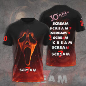 Scream 7 Ghostface Fire Mask Horror Franchise Legacy Timeline Graphic Hoodie