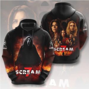 Scream 7 Ghostface Fire Poster Vintage Slasher Horror Movie Fan Graphic Hoodie Scream 7 Ghostface Fire Poster Vintage Slasher Horror Movie Fan Graphic Hoodie