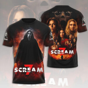 Scream 7 Ghostface Fire Poster Vintage Slasher Horror Movie Fan Graphic Hoodie