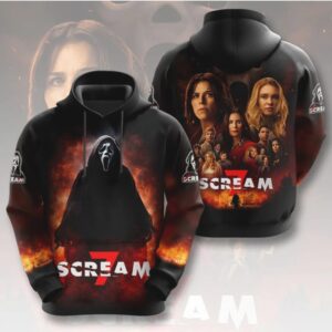 Scream 7 Ghostface Fire Poster Vintage Slasher Horror Movie Fan Graphic Hoodie