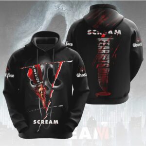 Scream 7 Ghostface Knife Blood Splatter Vintage 90s Slasher Film Fan Merchandise Hoodie