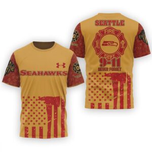 Seattle Fire Dept 9 11 Never Forget Firefighter Tribute Seahawks Logo Graphic T Shirt