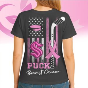 Seattle Kraken Puck Breast Cancer Pink Ribbon Hockey Fan Vintage Style Shirt