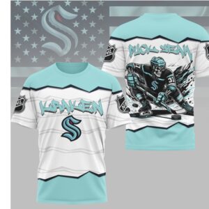 Seattle Kraken Puck Yeah Skeleton Teal 90s Hockey Apparel Shirt