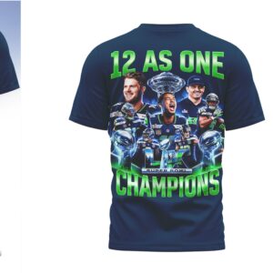 Seattle Seahawks 12 As One Super Bowl LX Champions Glow Green Football T Shirt