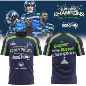Seattle Seahawks 2 Time Super Bowl Champions Trophy History Graphic T Shirt Seattle Seahawks 2 Time Super Bowl Champions Trophy History Graphic T Shirt