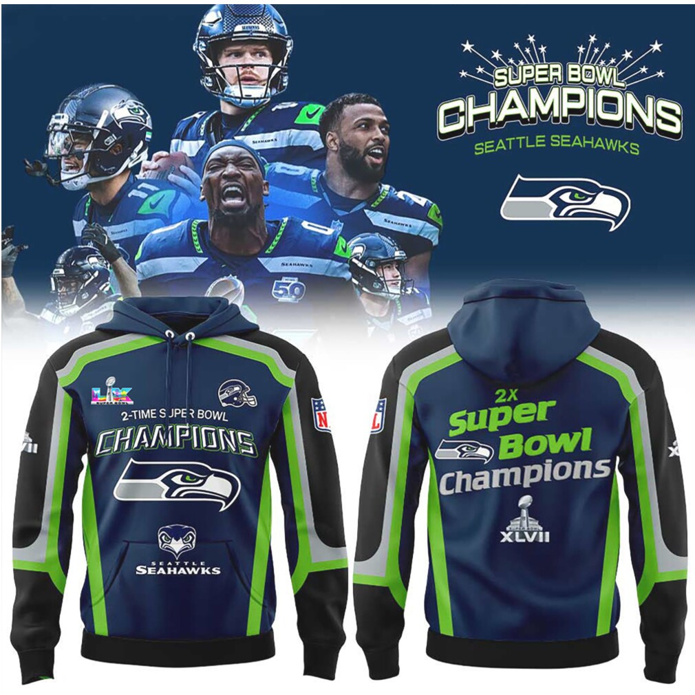 Seattle Seahawks 2 Time Super Bowl Champions Trophy History Graphic T Shirt Seattle Seahawks 2 Time Super Bowl Champions Trophy History Graphic T Shirt