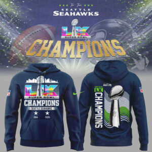 Seattle Seahawks 2 Time Super Bowl Champions Trophy History Navy Blue Fan Hoodie
