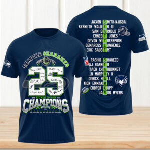 Seattle Seahawks 2025 Division Champions Signature Roster Navy Game Day Gear Shirt Seattle Seahawks 2025 Division Champions Signature Roster Navy Game Day Gear Shirt