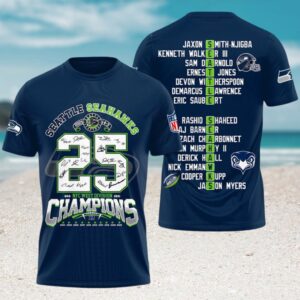 Seattle Seahawks 2025 Division Champions Signature Roster Navy Game Day Gear Shirt