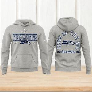 Seattle Seahawks 2025 Kings Of The NFC Championship Grey Graphic Pullover Hoodie Seattle Seahawks 2025 Kings Of The NFC Championship Grey Graphic Pullover Hoodie