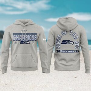 Seattle Seahawks 2025 Kings Of The NFC Championship Grey Graphic Pullover Hoodie
