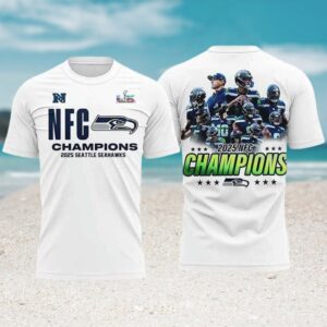 Seattle Seahawks 2025 NFC Champions Super Bowl LIX Quest White Graphic Football Shirt
