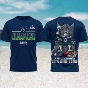 Seattle Seahawks 2025 NFC Champions Super Bowl LX It's Our Time Fan Navy T Shirt