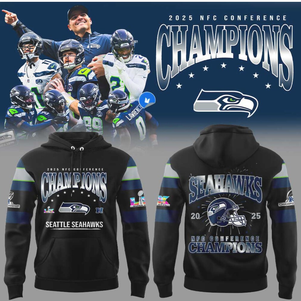 Seattle Seahawks 2025 NFC Conference Champions Helmet Graphic Hoodie Seattle Seahawks 2025 NFC Conference Champions Helmet Graphic Hoodie