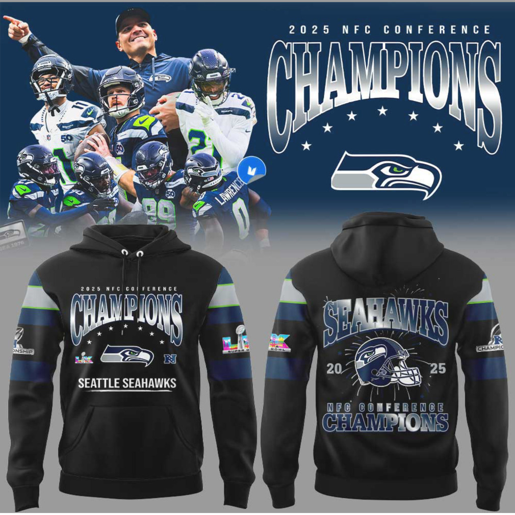 Seattle Seahawks 2025 NFC Conference Champions Helmet Graphic Hoodie Seattle Seahawks 2025 NFC Conference Champions Helmet Graphic Hoodie