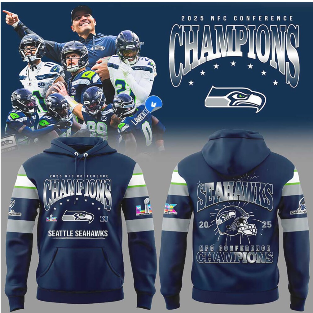 Seattle Seahawks 2025 NFC Conference Champions Helmet Graphic Hoodie Seattle Seahawks 2025 NFC Conference Champions Helmet Graphic Hoodie