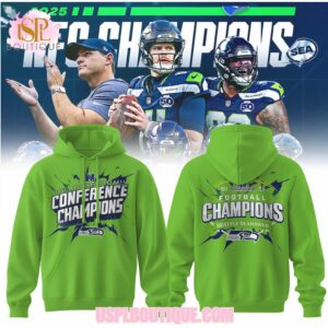 Seattle Seahawks 2025 NFC Conference Champions Neon Green Football Fan Hoodie Sweatshirt