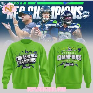 Seattle Seahawks 2025 NFC Conference Champions Neon Green Football Fan Hoodie Sweatshirt