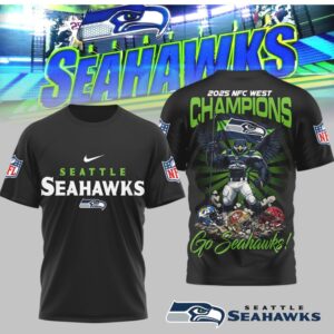 Seattle Seahawks 2025 NFC West Champions Division Title Winners Graphic Football Shirt Seattle Seahawks 2025 NFC West Champions Division Title Winners Graphic Football Shirt