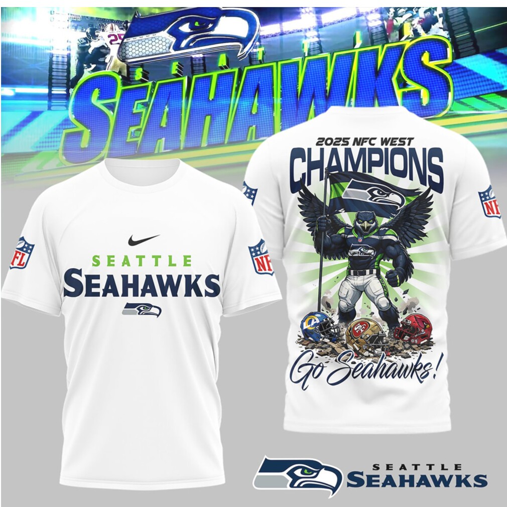 Seattle Seahawks 2025 NFC West Champions Division Title Winners Graphic Football Shirt Seattle Seahawks 2025 NFC West Champions Division Title Winners Graphic Football Shirt