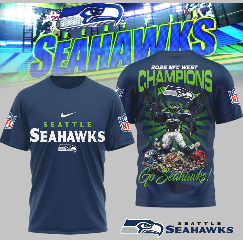 Seattle Seahawks 2025 NFC West Champions Division Title Winners Graphic Football Shirt Seattle Seahawks 2025 NFC West Champions Division Title Winners Graphic Football Shirt