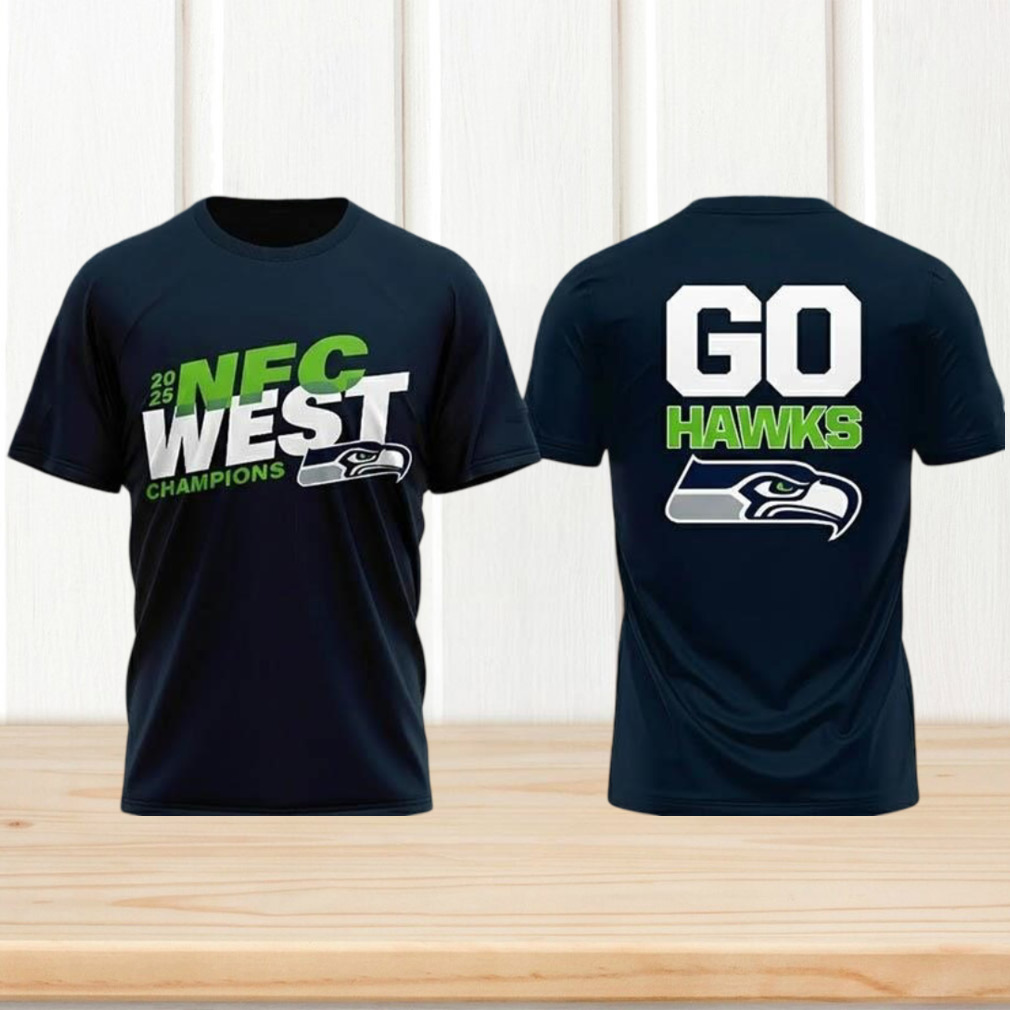 Seattle Seahawks 2025 NFC West Champions Go Hawks Locker Room Navy Graphic T Shirt Seattle Seahawks 2025 NFC West Champions Go Hawks Locker Room Navy Graphic T Shirt