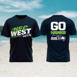 Seattle Seahawks 2025 NFC West Champions Go Hawks Locker Room Navy Graphic T Shirt