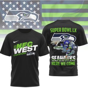 Seattle Seahawks 2025 NFC West Champions Super Bowl LX Bound Graphic Football Shirt Seattle Seahawks 2025 NFC West Champions Super Bowl LX Bound Graphic Football Shirt