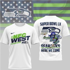 Seattle Seahawks 2025 NFC West Champions Super Bowl LX Bound Graphic Football Shirt