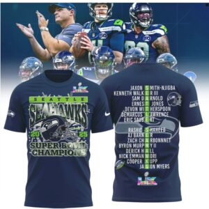 Seattle Seahawks 2025 Super Bowl Champions Roster List Graphic T Shirt