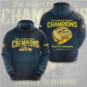 Seattle Seahawks 2X Super Bowl Champions Championship Ring Fan Hoodie Seattle Seahawks 2X Super Bowl Champions Championship Ring Fan Hoodie