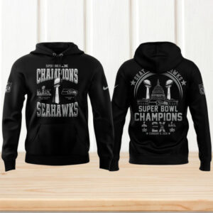 Seattle Seahawks 2X Super Bowl Champions Featuring Twin Trophy Graphic Hoodie