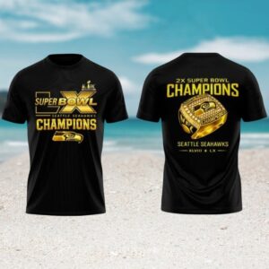 Seattle Seahawks 2X Super Bowl Champions Gold Ring Trophy Shirt