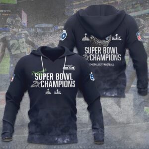Seattle Seahawks 2X Super Bowl Champions Navy Graphic Game Day Fan Hoodie Seattle Seahawks 2X Super Bowl Champions Navy Graphic Game Day Fan Hoodie
