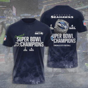 Seattle Seahawks 2X Super Bowl Champions Navy Graphic Game Day Fan Hoodie