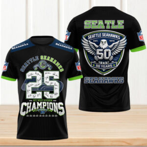 Seattle Seahawks 50 Years Anniversary Commemorative Signature Champions Performance Graphic T Shirt Seattle Seahawks 50 Years Anniversary Commemorative Signature Champions Performance Graphic T Shirt