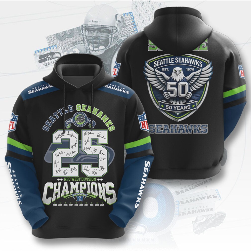 Seattle Seahawks 50 Years Anniversary NFC West Division Champions Signature Congrats Gift T Shirt Seattle Seahawks 50 Years Anniversary NFC West Division Champions Signature Congrats Gift T Shirt