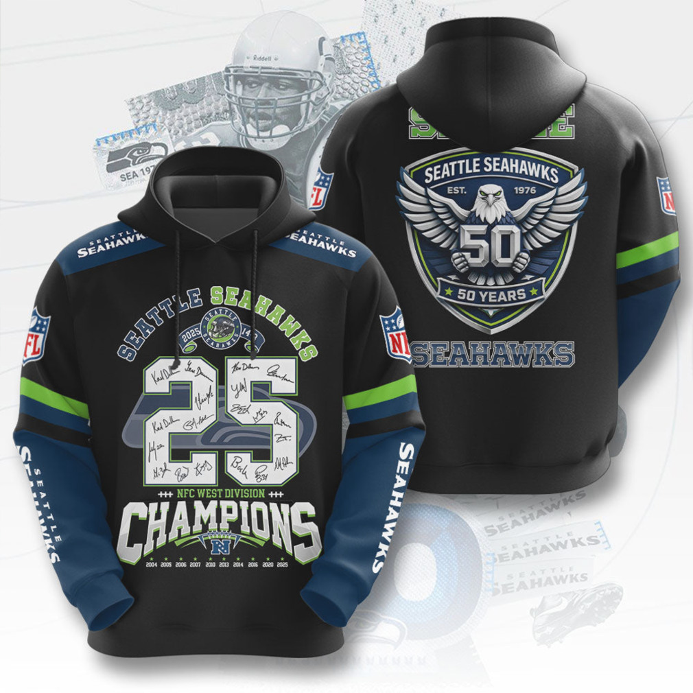 Seattle Seahawks 50 Years Anniversary NFC West Division Champions Signature Congrats Gift T Shirt Seattle Seahawks 50 Years Anniversary NFC West Division Champions Signature Congrats Gift T Shirt