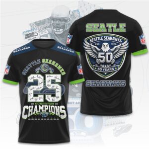 Seattle Seahawks 50 Years Anniversary NFC West Division Champions Signature Congrats Gift T Shirt