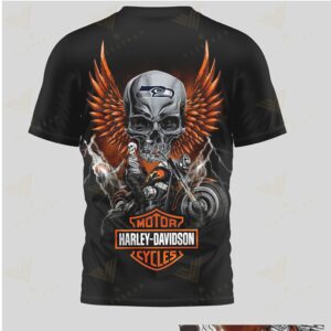 Seattle Seahawks Harley Davidson Skull Motorcycle Rider Football Fan Heritage Black T Shirt Seattle Seahawks Harley Davidson Skull Motorcycle Rider Football Fan Heritage Black T Shirt