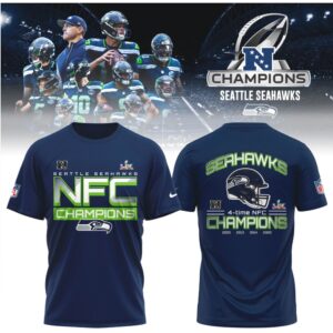 Seattle Seahawks NFC Champions 4 Time Winner Helmet Graphic Navy Blue Fan Hoodie