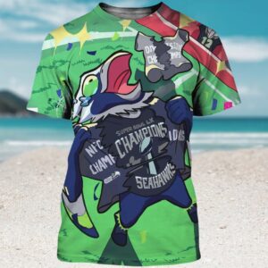 Seattle Seahawks NFC Champions Super Bowl LX Mascot Celebration Cartoon Shirt