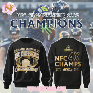 Seattle Seahawks NFC Championship 2025 4X Champs Gold Logo Football T Shirt Hoodie Seattle Seahawks NFC Championship 2025 4X Champs Gold Logo Football T Shirt Hoodie