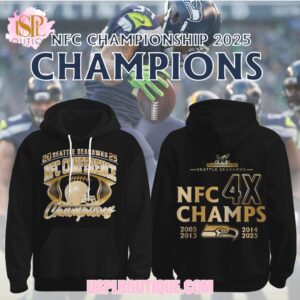 Seattle Seahawks NFC Championship 2025 4X Champs Gold Logo Football T Shirt Hoodie