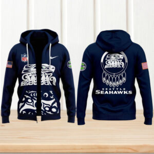 Seattle Seahawks Native American Style Zip Up Tribal NFL Hoodie Seattle Seahawks Native American Style Zip Up Tribal NFL Hoodie