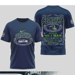 Seattle Seahawks No 1 Team Jack Daniels Whiskey Label Style Football Fan T Shirt